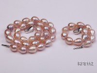 10-11mm Pink Rice-shaped Freshwater Pearl Necklace and Bracelet Set