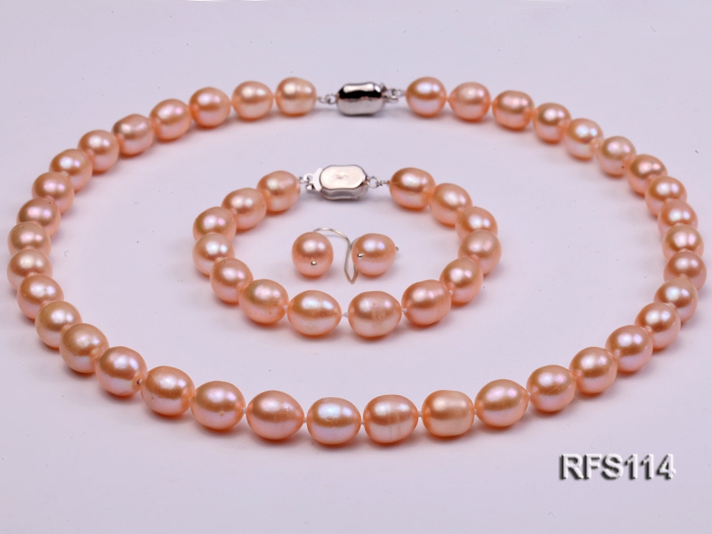 9-10mm Pink Rice-shaped Freshwater Pearl Necklace, Bracelet and earrings Set