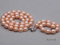 9-10mm Pink Rice-shaped Freshwater Pearl Necklace and Bracelet Set