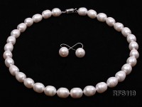 10-11mm White Rice-shaped Freshwater Pearl Necklace and earrings Set