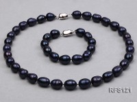 10-11mm Black Rice-shaped Freshwater Pearl Necklace and Bracelet Set