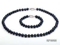8mm black round freshwater pearl necklace and bracelet set