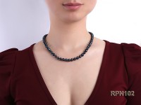Fashionable Single-strand 8mm Black Round Freshwater Pearl Necklace