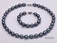 10-11mm Black Rice-shaped Freshwater Pearl Necklace and Bracelet Set