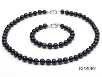 8-8.5mm black round freshwater pearl necklace and bracelet set