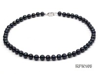 Fashionable Single-strand 8-8.5mm Black Round Freshwater Pearl Necklace