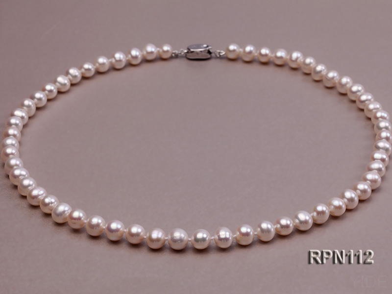 7mm AA Classic White Near Round Freshwater Pearl Necklace