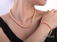 7.5mm AAA pink round freshwater pearl necklace and bracelet set