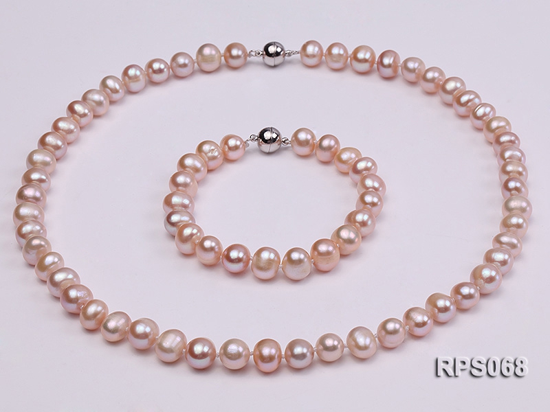 8-9mm lavender round freshwater pearl necklace and bracelet set