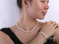 7.5mm AAA white round freshwater pearl necklace,bracelet and earring set