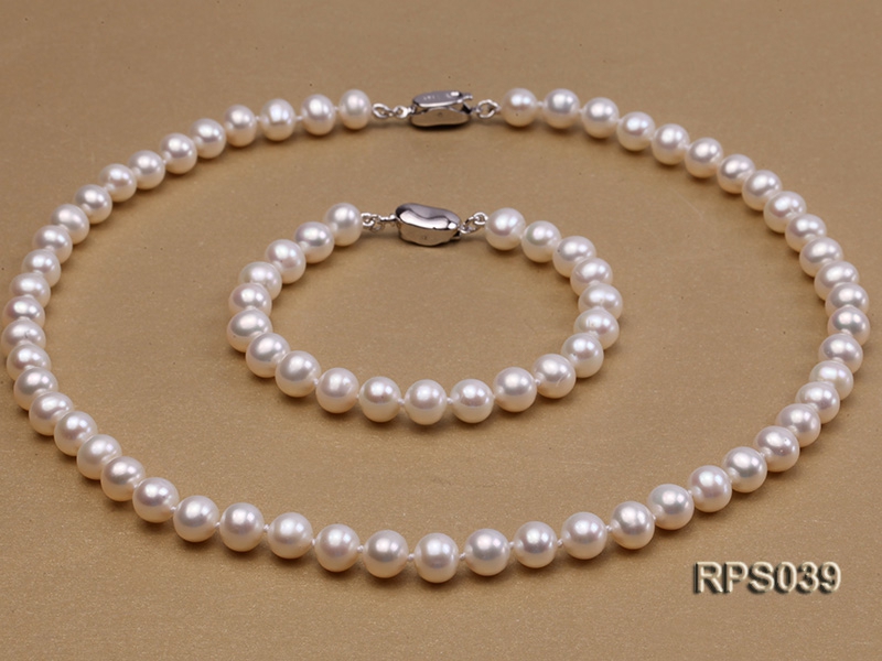 7.5mm AAA lavender round freshwater pearl necklace and bracelet set