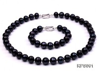11-12mm black round freshwater pearl necklaceand bracelet set