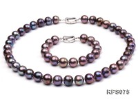 11-12mm black round  freshwater pearl necklace and bracelet set