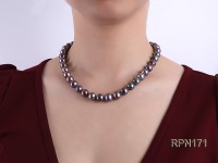 Super-size 11-12mm Black Round Freshwater Pearl Necklace