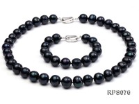 12-13mm black round freshwater pearl necklaceand bracelet set