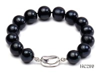 12-13mm black round freshwater pearl bracelet
