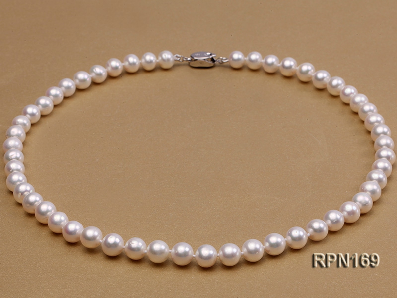 P4061 3row 9mm WHITE ROUND FRESHWATER PEARL NECKLACE butterfly