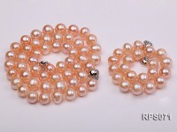 8-9mm round pink freshwater pearl necklaceand bracelet set