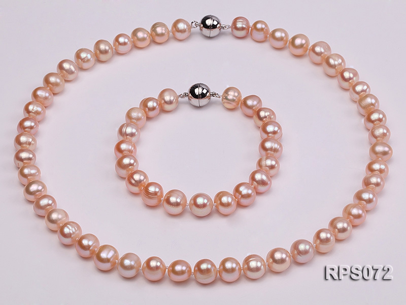 9-10mm round pink freshwater pearl necklaceand bracelet set