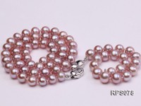 7.5-8mm AAA lavender round freshwater pearl necklace and bracelet set