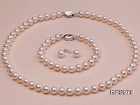 7.5-8mm AAAAA white round freshwater pearl necklace,bracelet and earring set