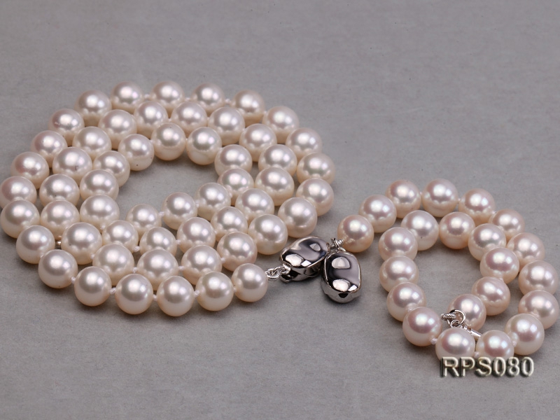 7.5-8mm AAAAA white round freshwater pearl necklace and bracelet set