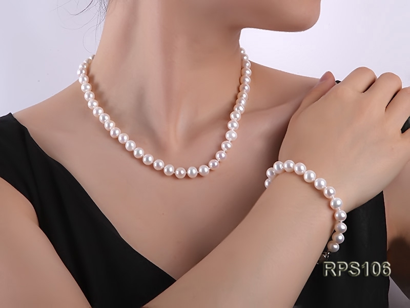8mm white round freshwater pearl necklace and bracelet set