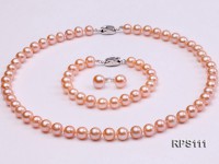 8mm AAA pink round freshwater pearl necklace,bracelet and earring set