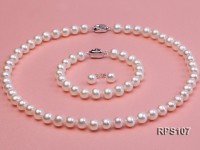 8mm AAA white round freshwater pearl necklace,bracelet and earring set