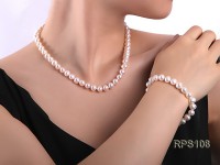 8mm AAA white round freshwater pearl necklace and bracelet set