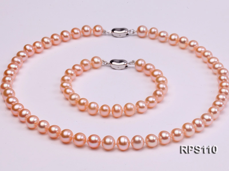 8mm AAA pink round freshwater pearl necklace and bracelet set