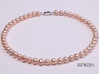 8mm AAA Natural Pink Round Freshwater Pearl Necklace