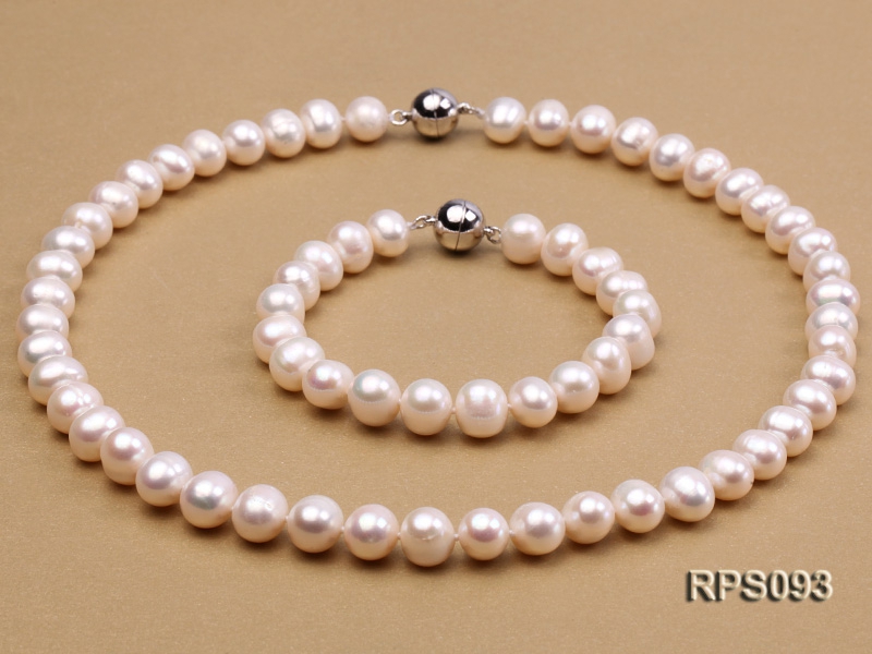 9-10mm white round freshwater pearl necklace and bracelet set