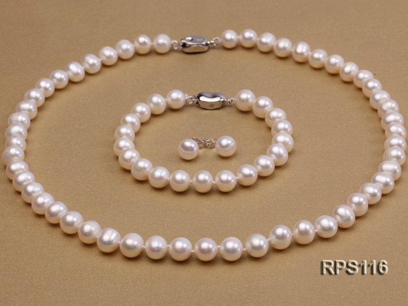 8-9mm AAA round freshwater pearl necklace,bracelet and earring set