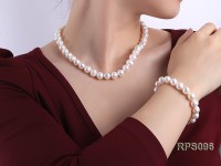 10-11mm white round freshwater pearl necklace and bracelet set