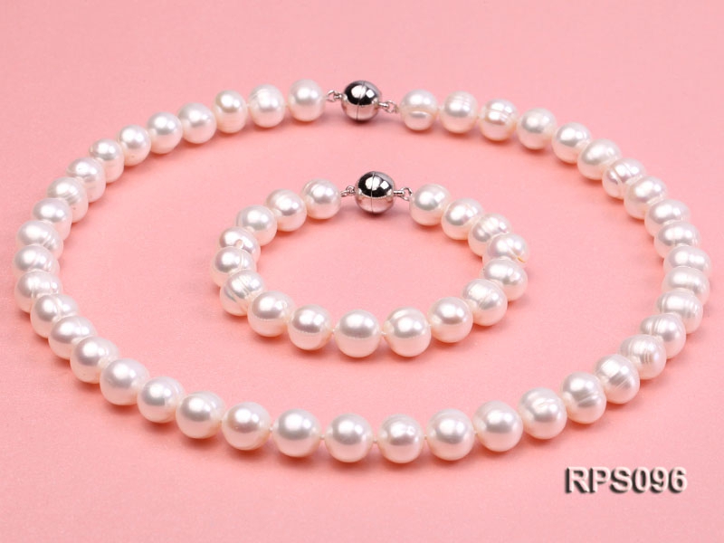 10-11mm white round freshwater pearl necklace and bracelet set