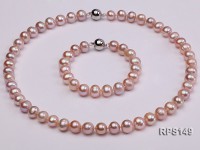 9-10mm pink round freshwater pearl necklace and bracelet set
