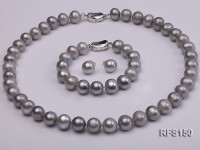 10-11mm round grey freshwater pearl necklace,bracelet and earring set