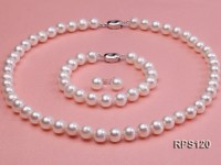 9mm AAA round freshwater pearl necklace,bracelet and earring set