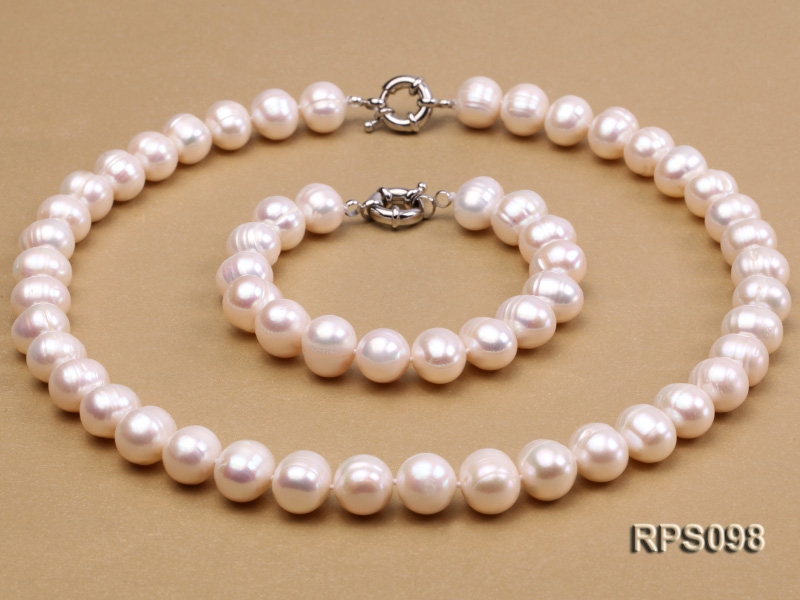 11-12mm white round freshwater pearl necklace and bracelet set