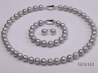 10-11mm grey round freshwater pearl necklace,bracelet and earring set