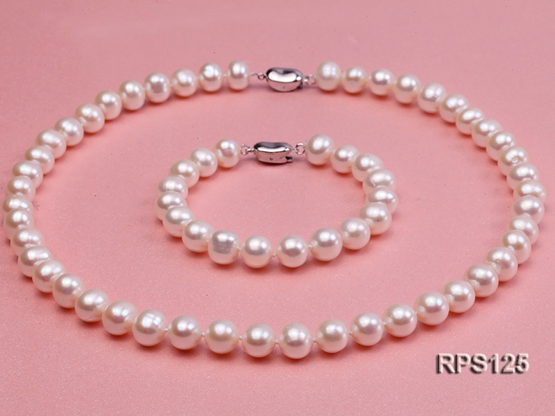 9mm round freshwater pearl necklace and bracelet set