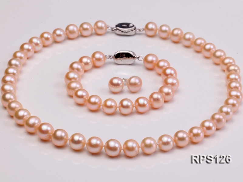 10mm AAA round freshwater pearl necklace,bracelet and earring set