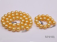 11-12mm AAA yellow round freshwater pearl necklace and bracelet set