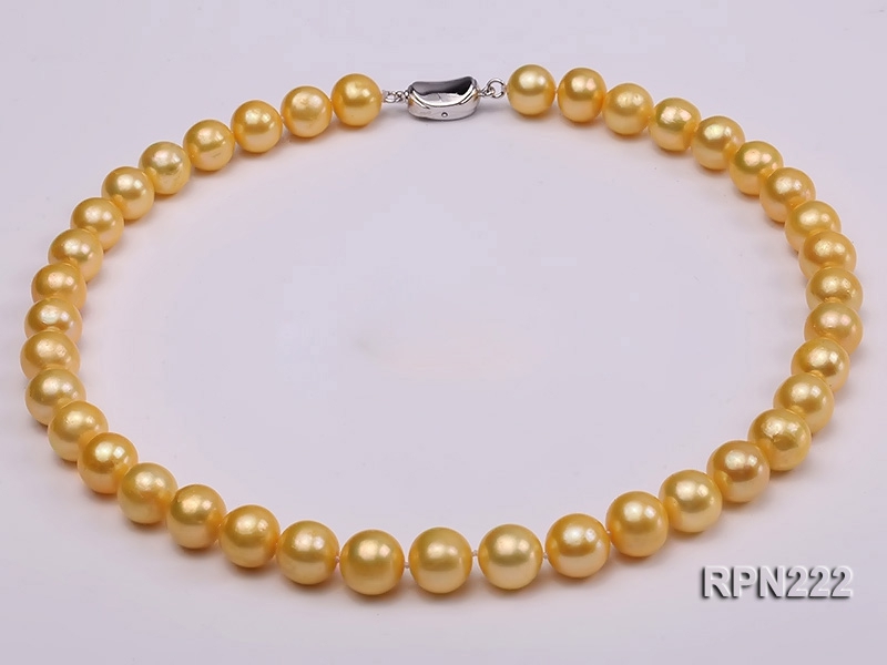 AA-grade 11-12mm Golden Round Freshwater Pearl Necklace