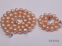 10-11mm pink round freshwater pearl necklace and bracelet set