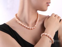 11-12mm pink  round freshwater pearl necklace and bracelet set