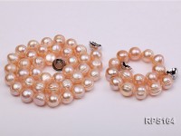 11-12mm pink round freshwater pearl necklace and bracelet set