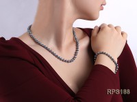 6mm black round freshwater pearl necklaceand bracelet set
