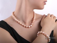 12-13mm pink round freshwater pearl necklace and bracelet set